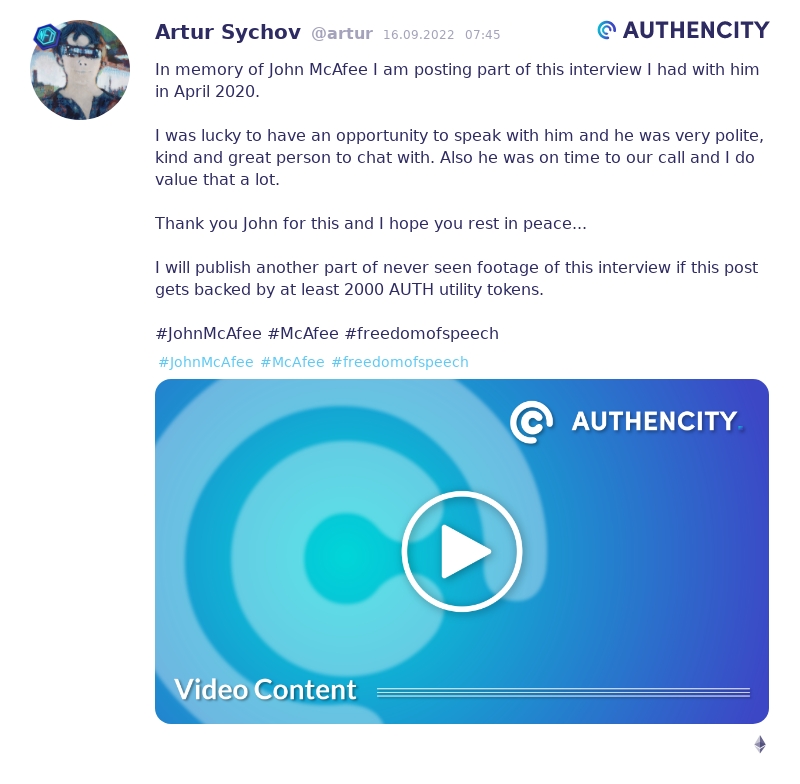 Authencity publication by Artur Sychov (@artur)